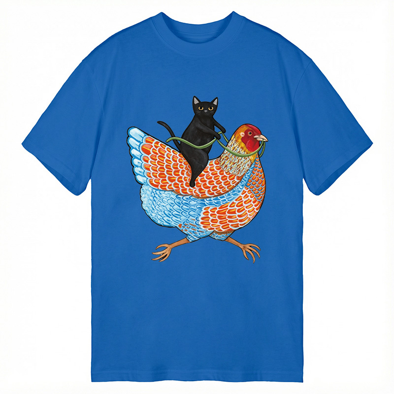 Modecanvas Black Cat On a Wyandotte Chicken DTG Printing Classic T-Shirt-modecanvas