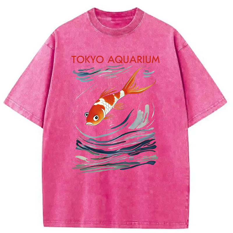 Modecanvas Tokyo Aquarium Koi Fish DTG Printing Washed T-Shirt