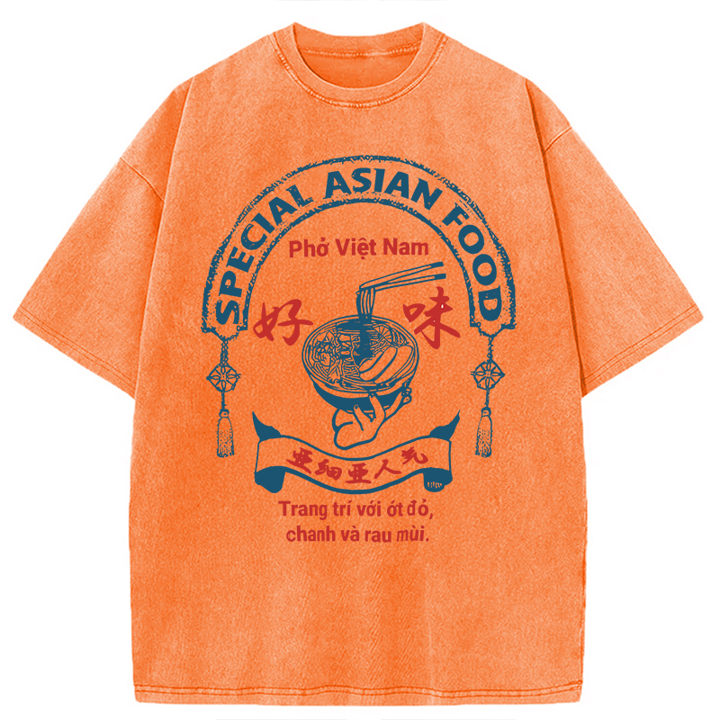 Modecanvas Special Asian Food DTG Printing Washed T-Shirt