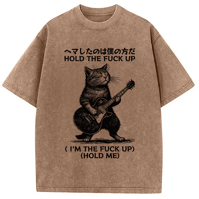 Modecanvas Funny Cat Guitarist Washed T-Shirt