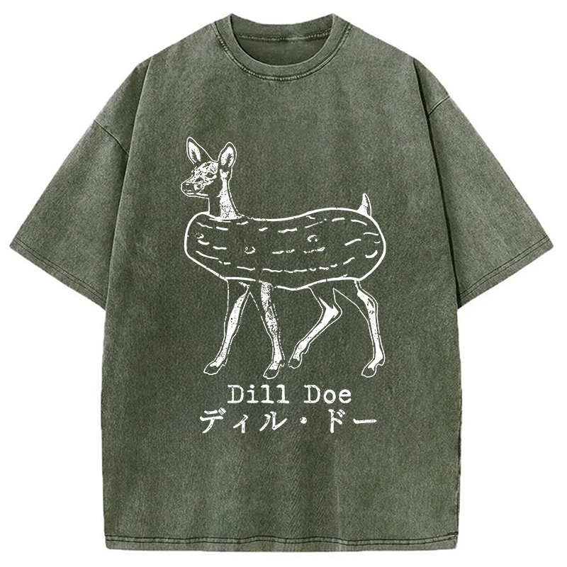 Modecanvas Cucumber Deer Washed T-Shirt-modecanvas