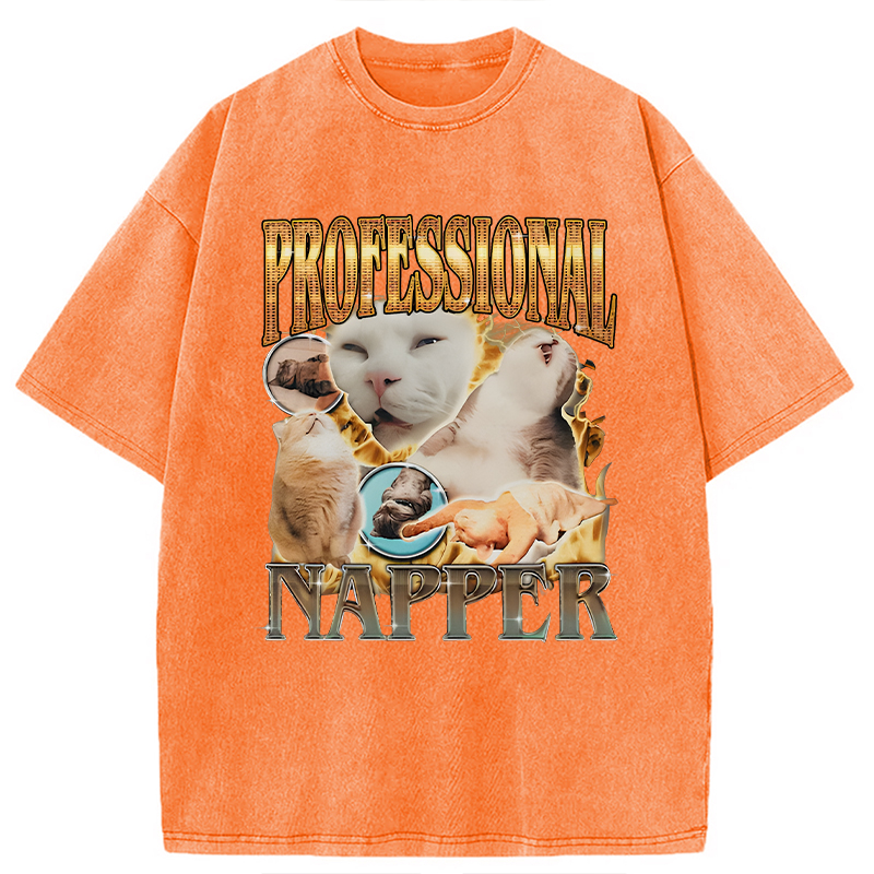 Modecanvas Professional Napper Funny Cat DTG Printing Washed T-Shirt