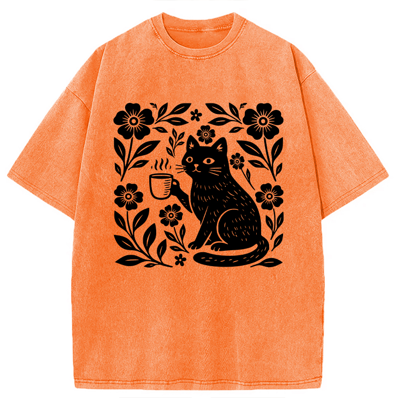 Modecanvas Boho Cat DTG Printing Washed T-Shirt