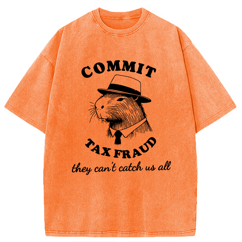 Modecanvas Funny Capybara Tax Fraud DTG Printing Washed T-Shirt