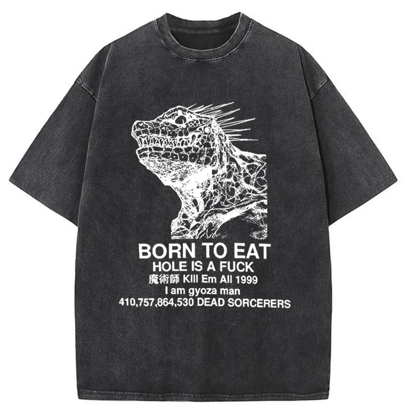 Modecanvas Born To Eat Washed T-Shirt-modecanvas