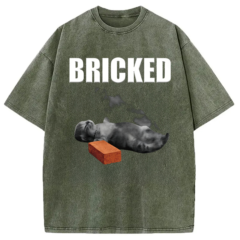 Modecanvas Bricked Funny Cat Knocked Out DTG Printing Washed T-Shirt