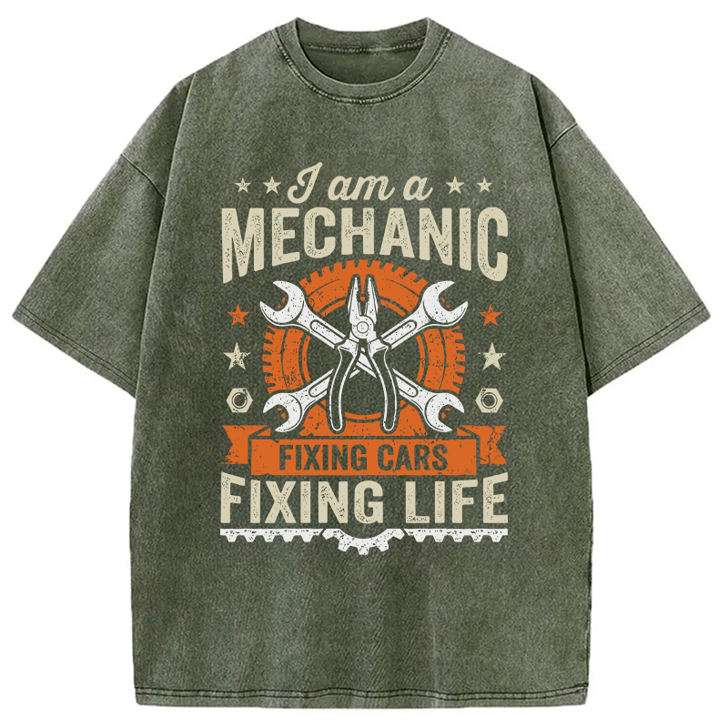 Modecanvas Funny Mechanic Fixing Cars Humor DTG Printing Washed T-Shirt