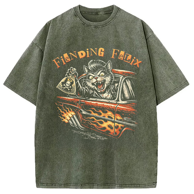 Modecanvas Fiending Felix Degenerate Cat DTG Printing Washed T-Shirt