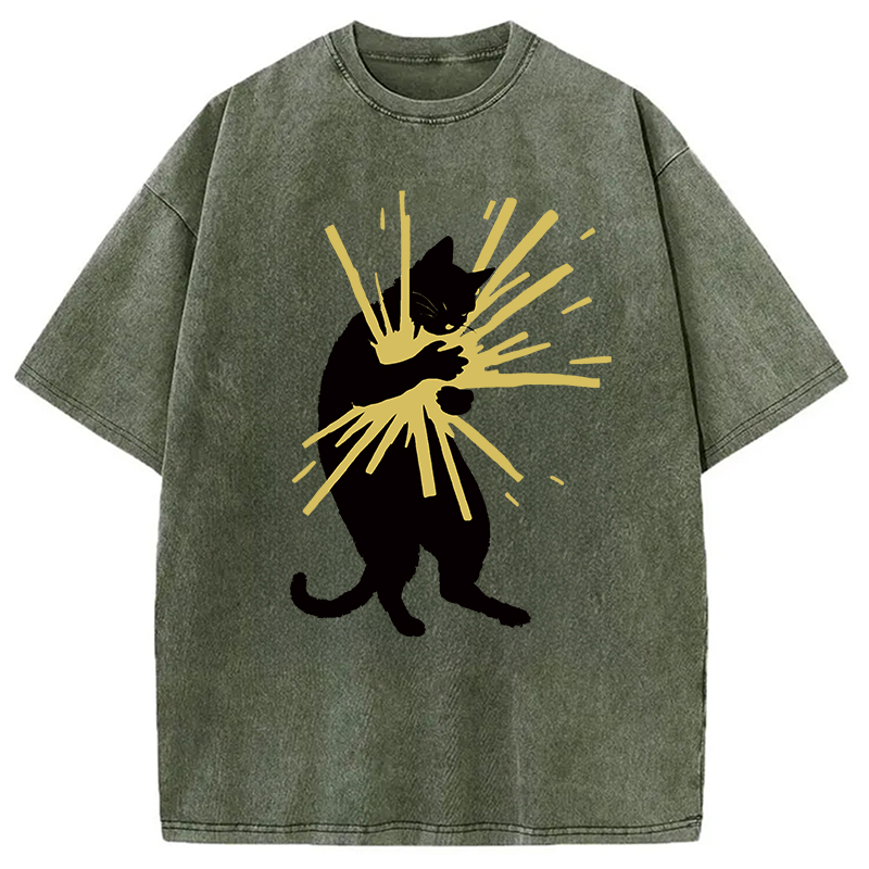 Modecanvas Cat Holding Light Washed T-Shirt