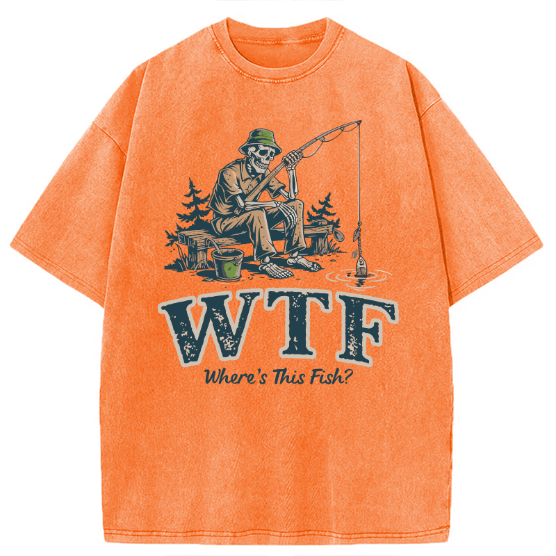 Modecanvas Funny WTF Where Is The Fish DTG Printing Washed T-Shirt