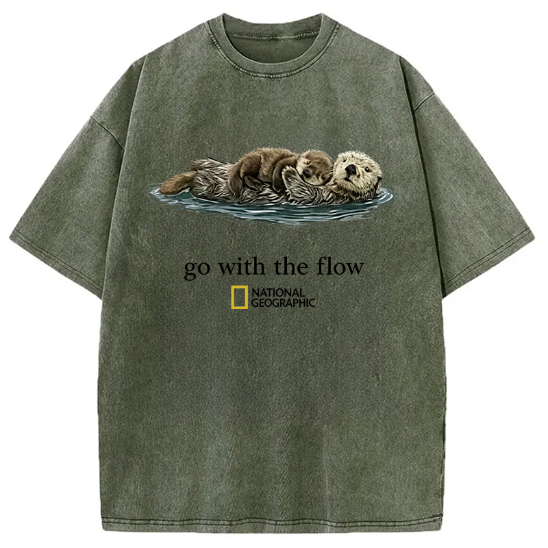 Modecanvas Go With The Flow Otter DTG Printing Washed T-Shirt