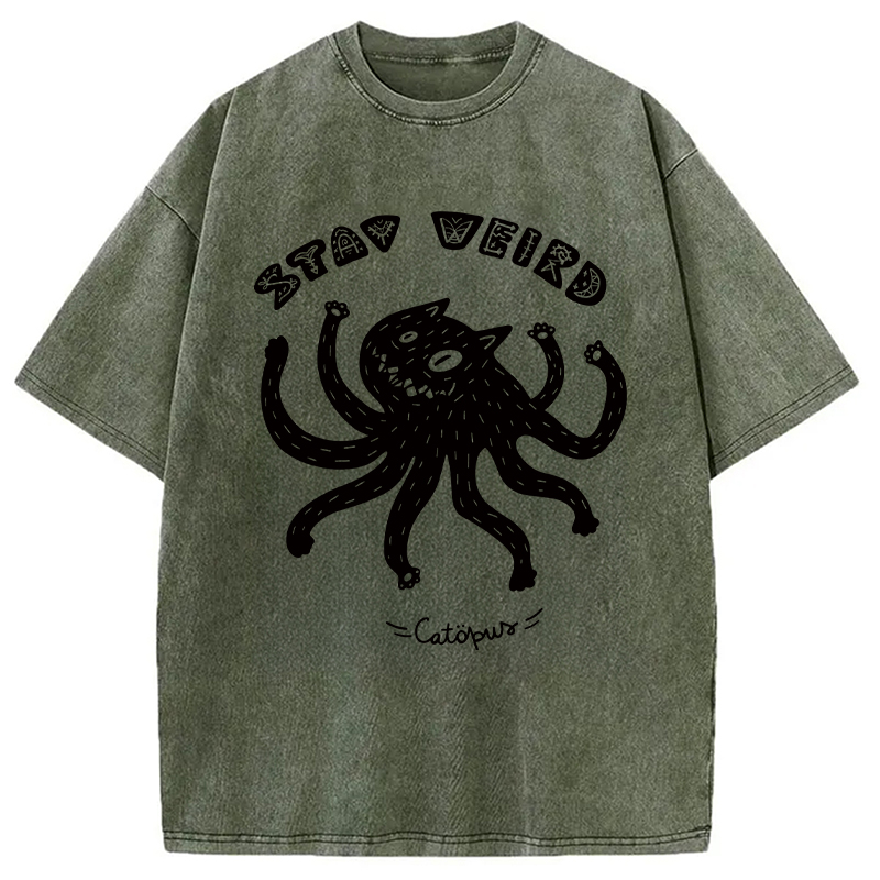 Modecanvas STAY WEIRD Catopus DTG Printing Washed T-Shirt