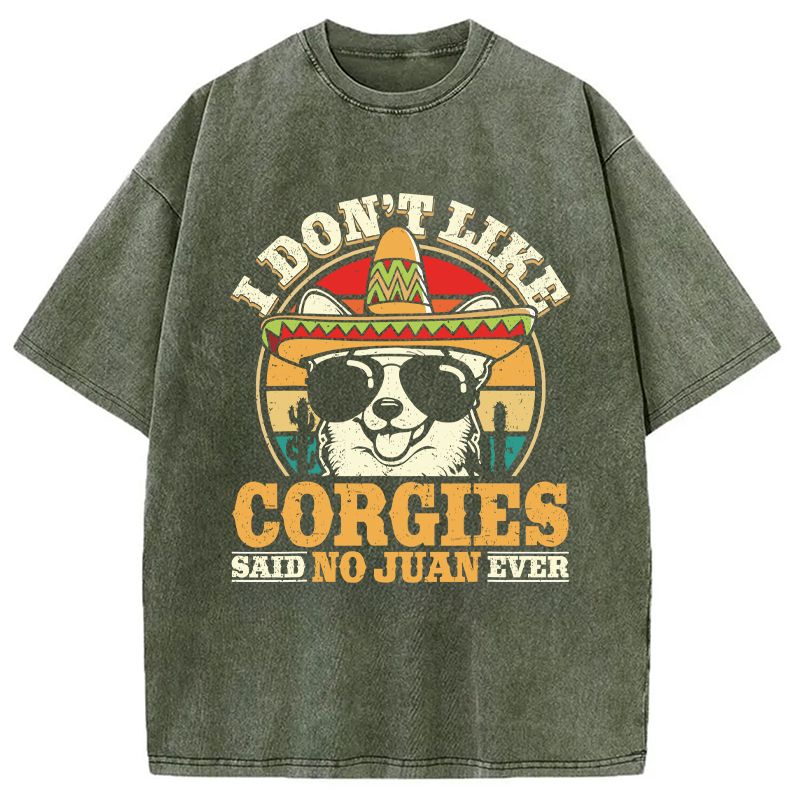 Modecanvas Mexican Corgi Dog DTG Printing Washed T-Shirt