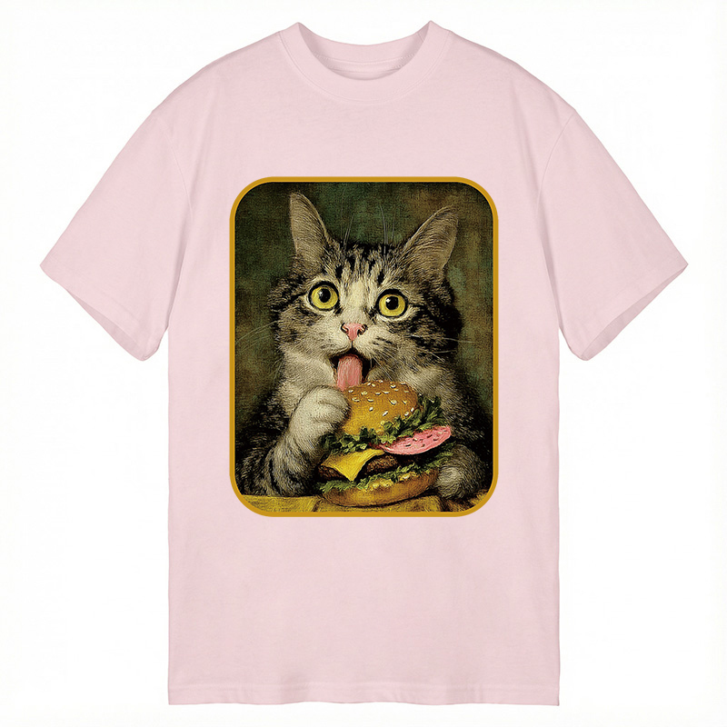 Modecanvas Trying to Eat Burger Funny Cute Cat DTG Printing Classic T-Shirt-modecanvas