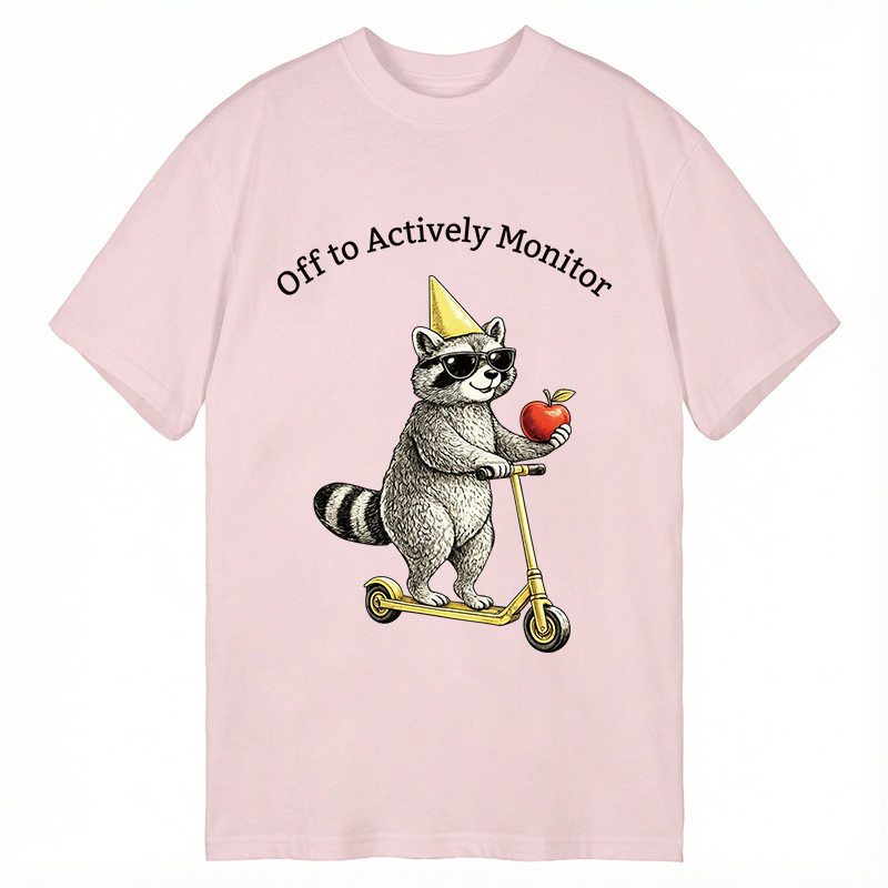 Modecanvas Off To Actively Monitor Funny Raccoon DTG Printing Classic T-Shirt-modecanvas