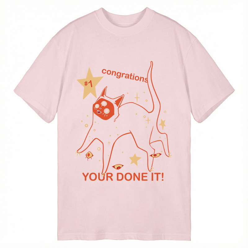Modecanvas Surreal Congrats Funny Meme Cat DTG Printing Classic T-Shirt-modecanvas