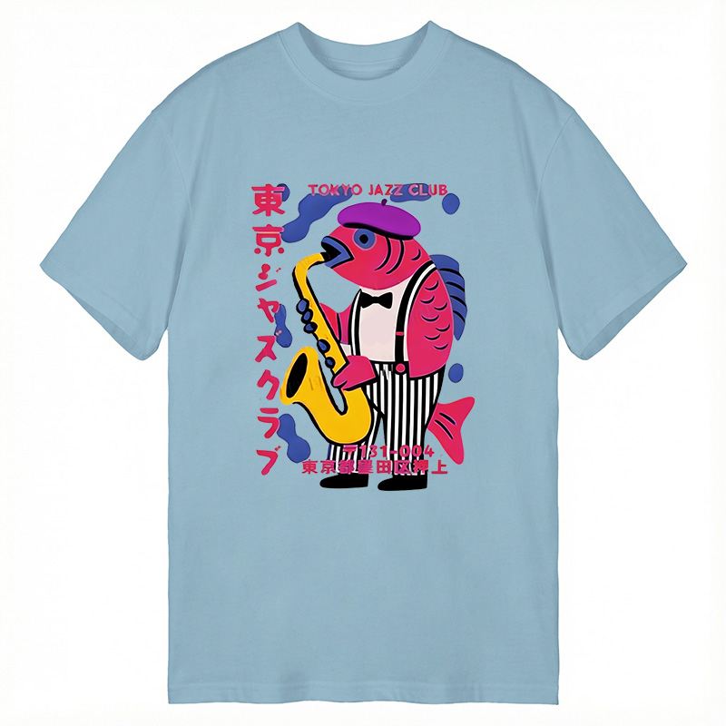 Modecanvas Fish in Band Playing Saxophone DTG Printing Classic T-Shirt-modecanvas