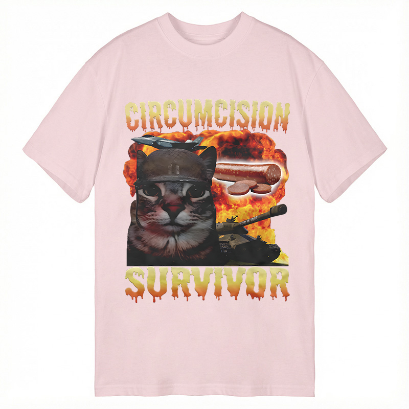Modecanvas Circumcision Survivor Funny Cat Meme DTG Printing Classic T-Shirt-modecanvas