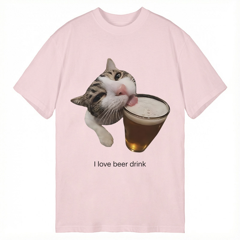 Modecanvas Funny Beer Kitty Meme DTG Printing Classic T-Shirt-modecanvas