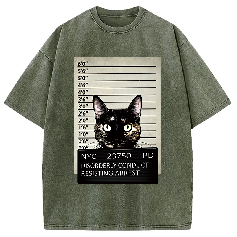 Modecanvas Arrested Black Cat Washed T-Shirt