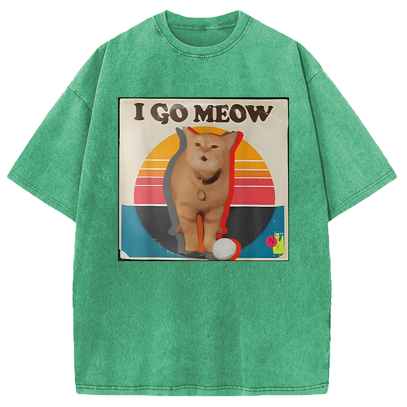 Modecanvas I Go Meow Funny Singing Cat Meme DTG Printing Washed T-Shirt