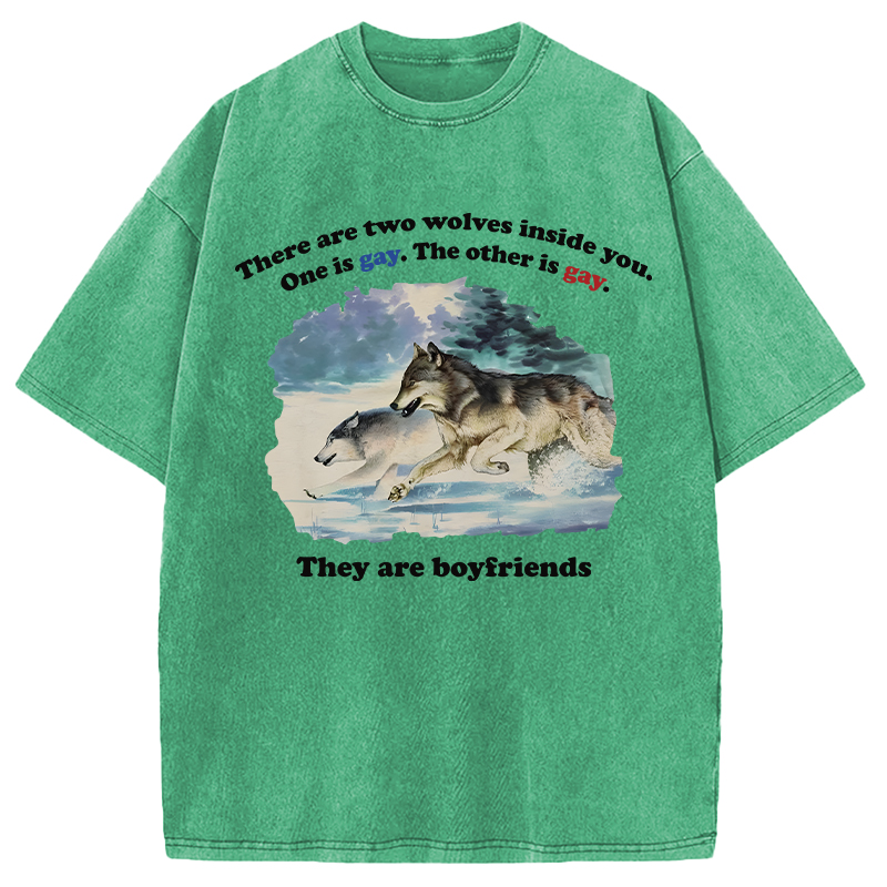 Modecanvas Two Wolves Gay Meme DTG Printing Washed T-Shirt