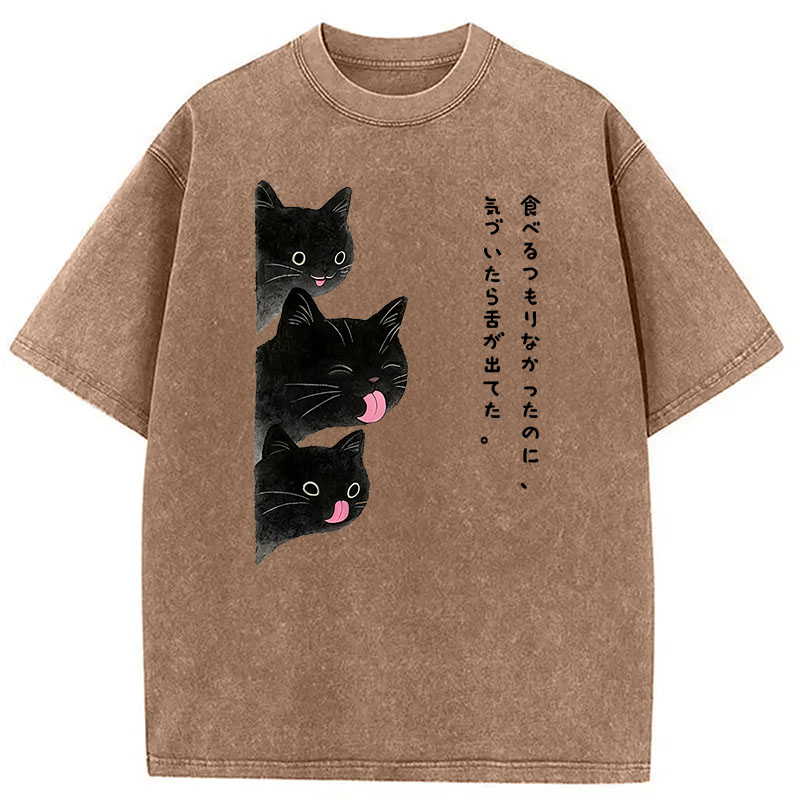 Modecanvas Cats Who Forgot They Stuck Tongues Out DTG Printing Washed T-Shirt
