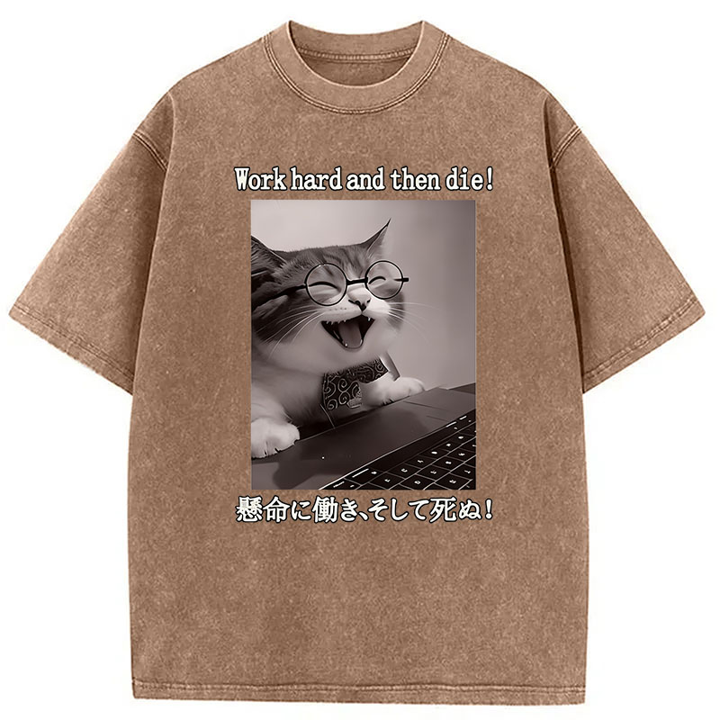 Modecanvas Work Hard And Then Die DTG Printing Washed T-Shirt