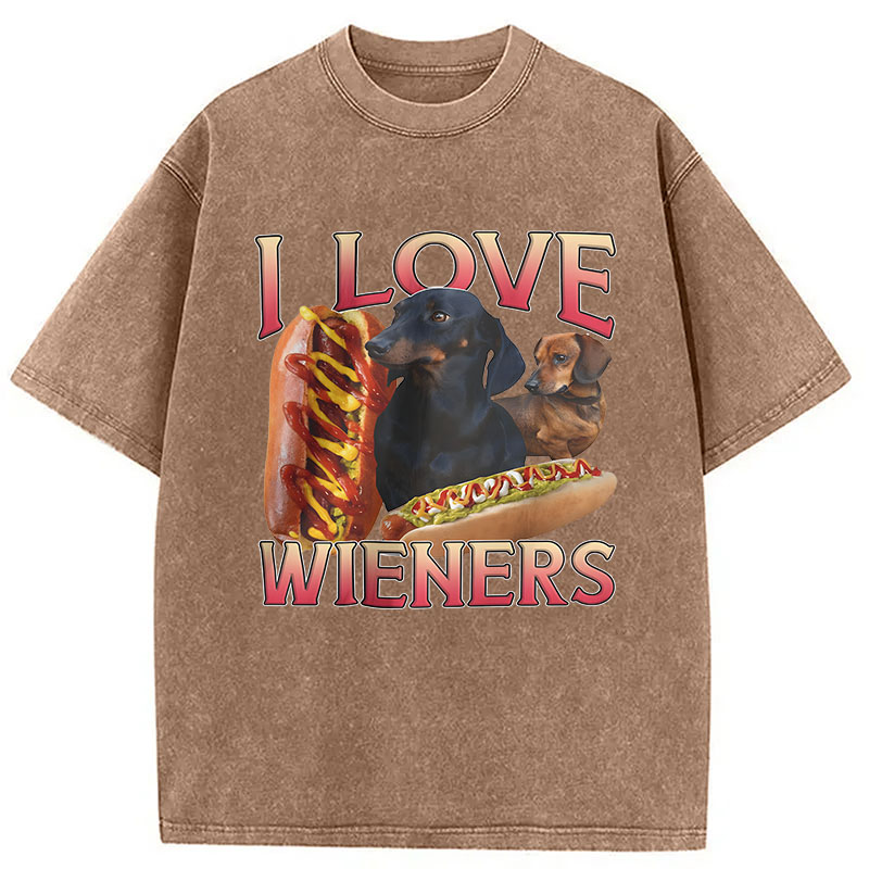 Modecanvas I Love Wieners Funny Dog Meme DTG Printing Washed T-Shirt