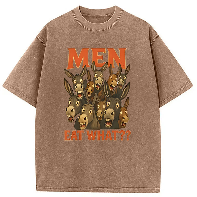 Modecanvas Men Eat What? Donkey DTG Printing Washed T-Shirt