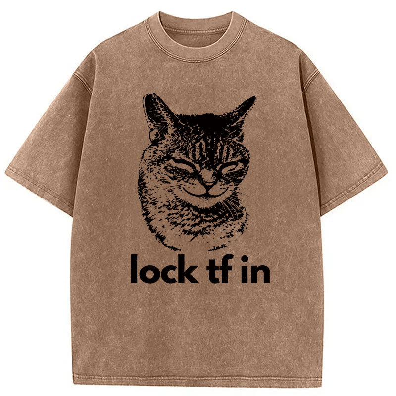 Modecanvas Serious Cat Locked In DTG Printing Washed T-Shirt