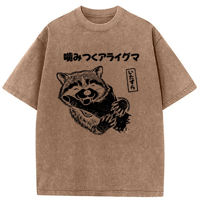 Modecanvas Mischief Raccoon DTG Printing Washed T-Shirt