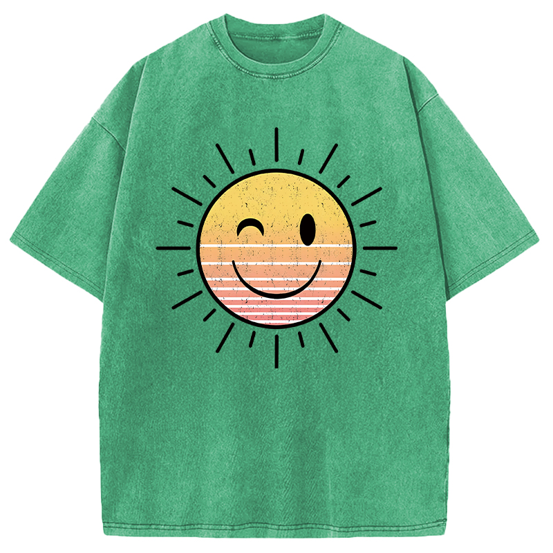 Modecanvas Sunshine Smile Face DTG Printing Washed T-Shirt