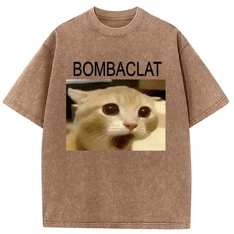 Modecanvas Bombaclat Cat Meme DTG Printing Washed T-Shirt