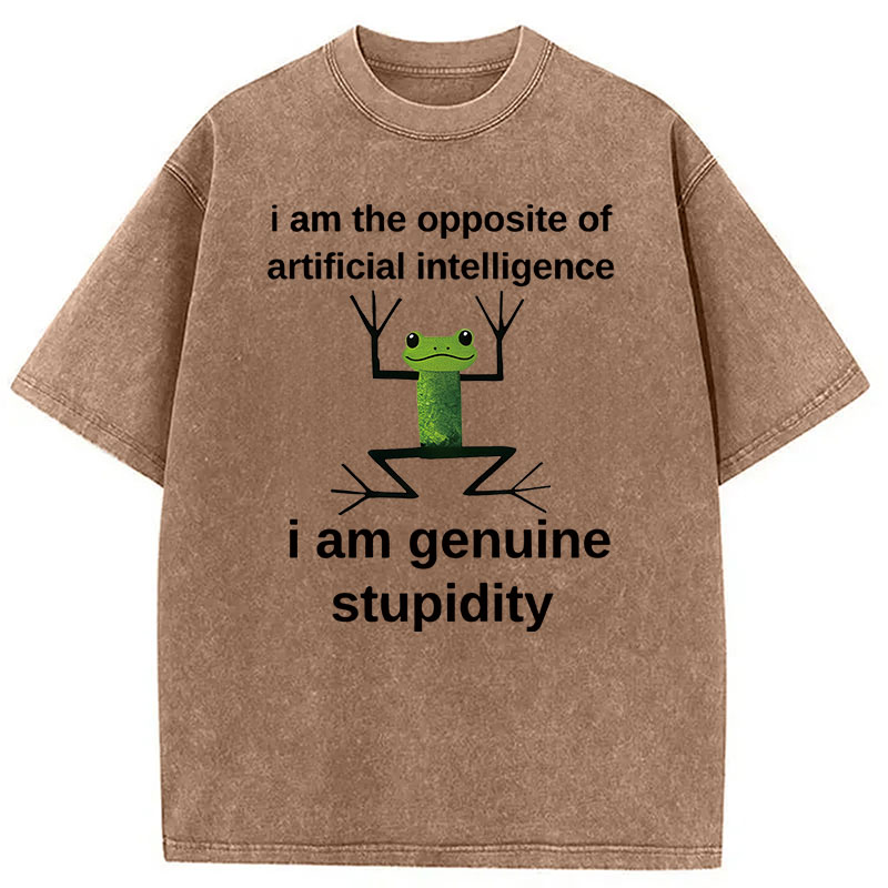Modecanvas Genuine Stupidity Frog Meme DTG Printing Washed T-Shirt
