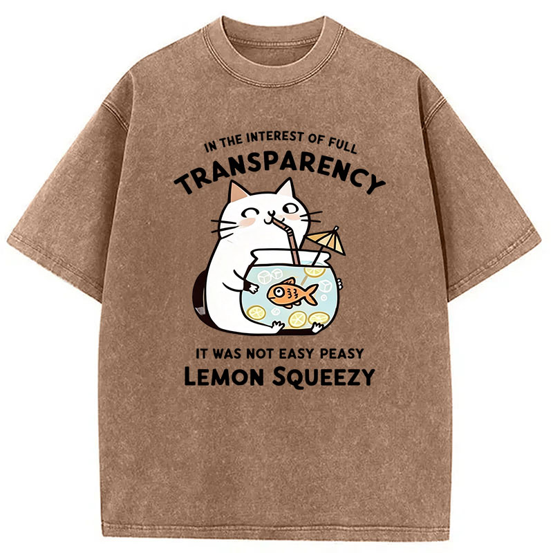 Modecanvas Cat Stealing Fishbowl Lemonade DTG Printing Washed T-Shirt