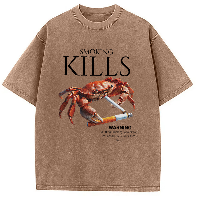 Modecanvas Smoking Kills Crab Washed T-Shirt