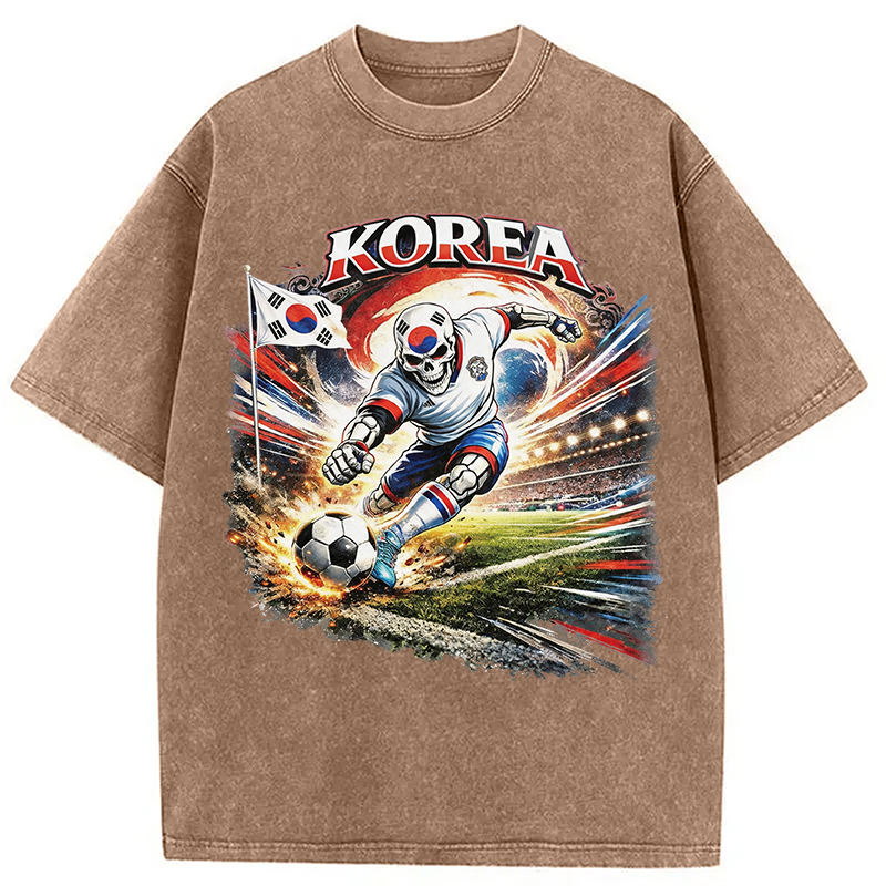 Modecanvas Korea Soccer Vintage DTG Printing Washed T-Shirt