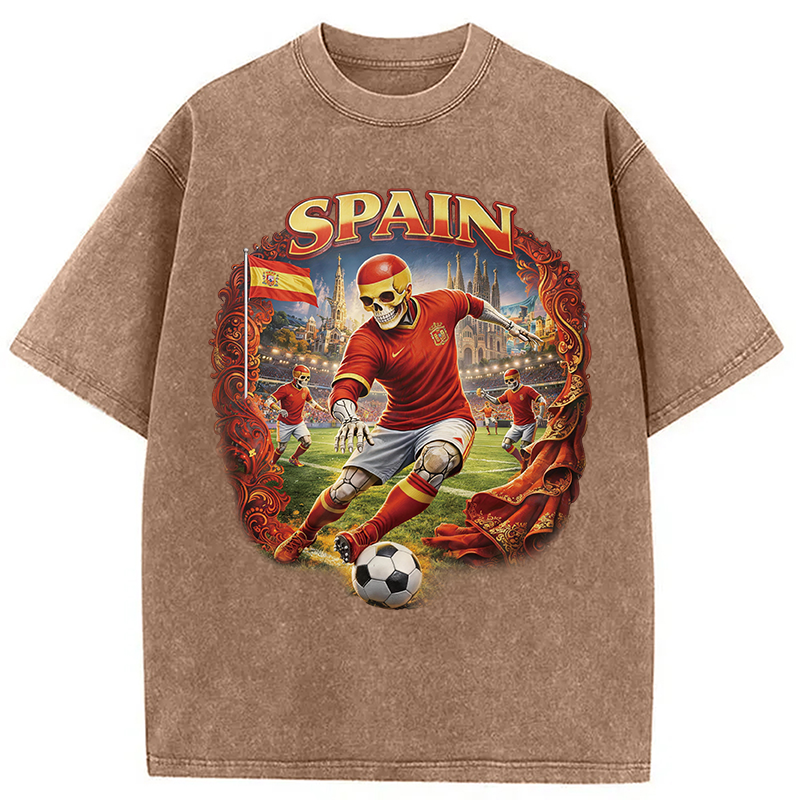 Modecanvas Spain Soccer Vintage DTG Printing Washed T-Shirt