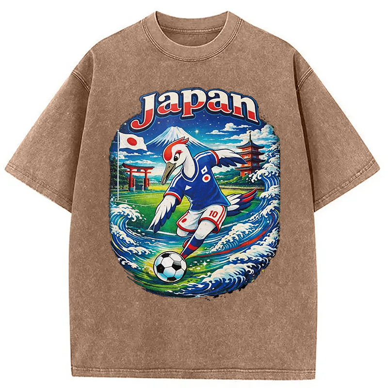 Modecanvas Japan Crane Soccer DTG Printing Washed T-Shirt
