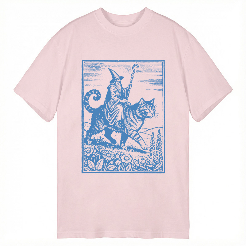 Modecanvas Wizard Cat Rider Vintage DTG Printing Classic T-Shirt-modecanvas