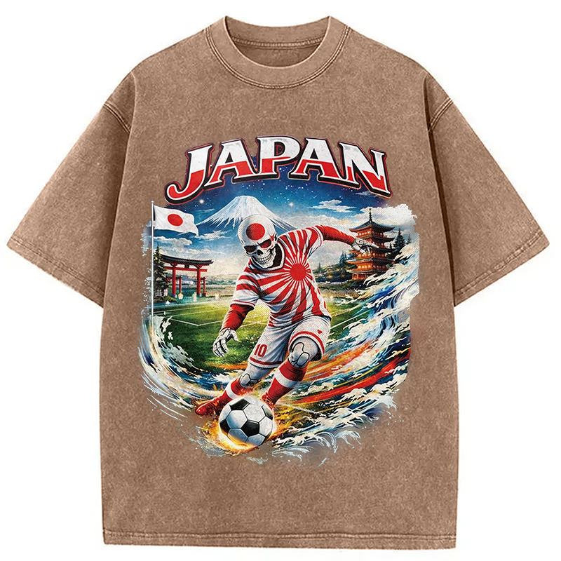 Modecanvas Vintage Japanese Football DTG Printing Washed T-Shirt