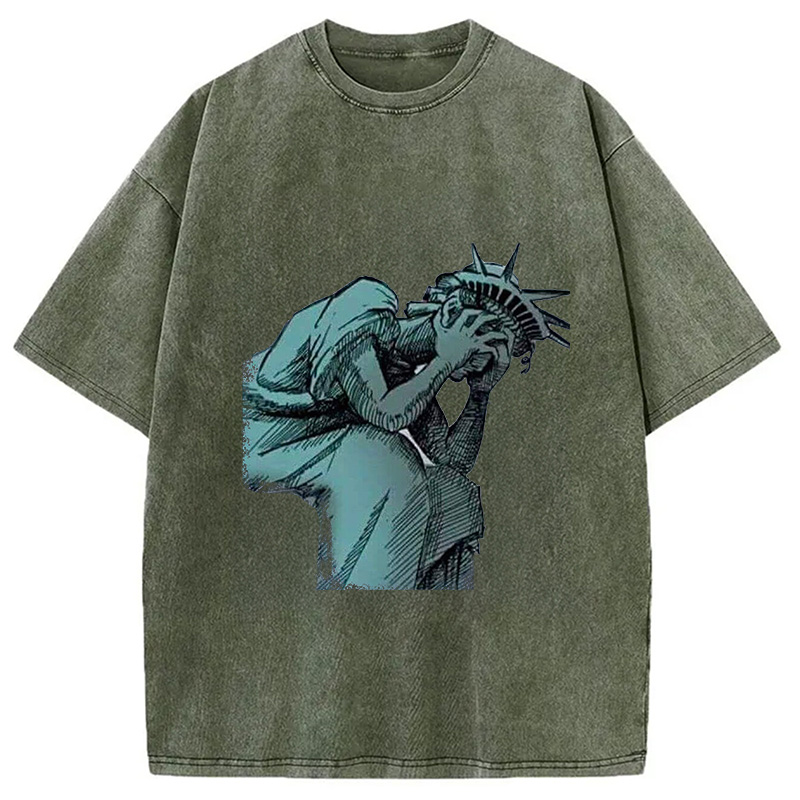 Modecanvas Lady Liberty Flaming Fist Washed T-Shirt