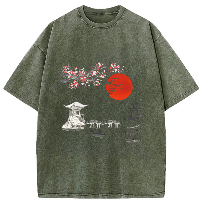 Modecanvas Japanese temple Washed T-Shirt