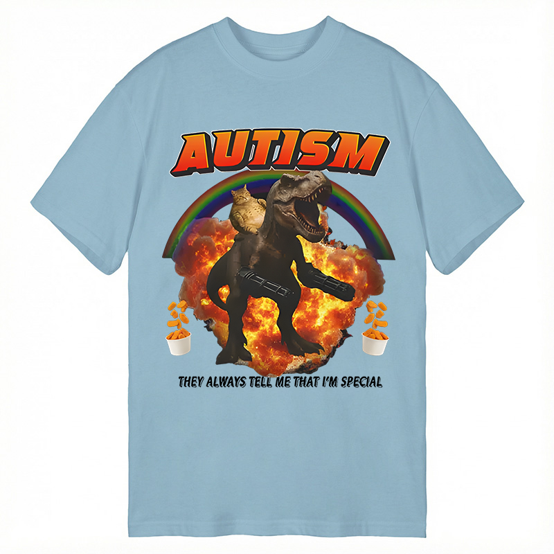 Modecanvas Funny Autism T-Rex Cat Meme DTG Printing Classic T-Shirt-modecanvas