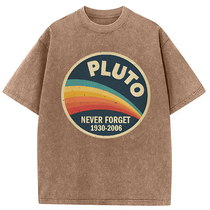 Modecanvas Never Forget Planet Pluto DTG Printing Washed T-Shirt