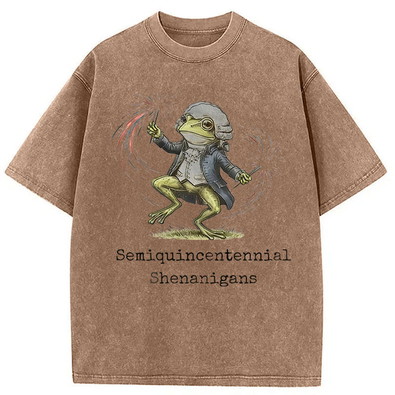 Modecanvas Funny Frog Semiquincentennial DTG Printing Washed T-Shirt