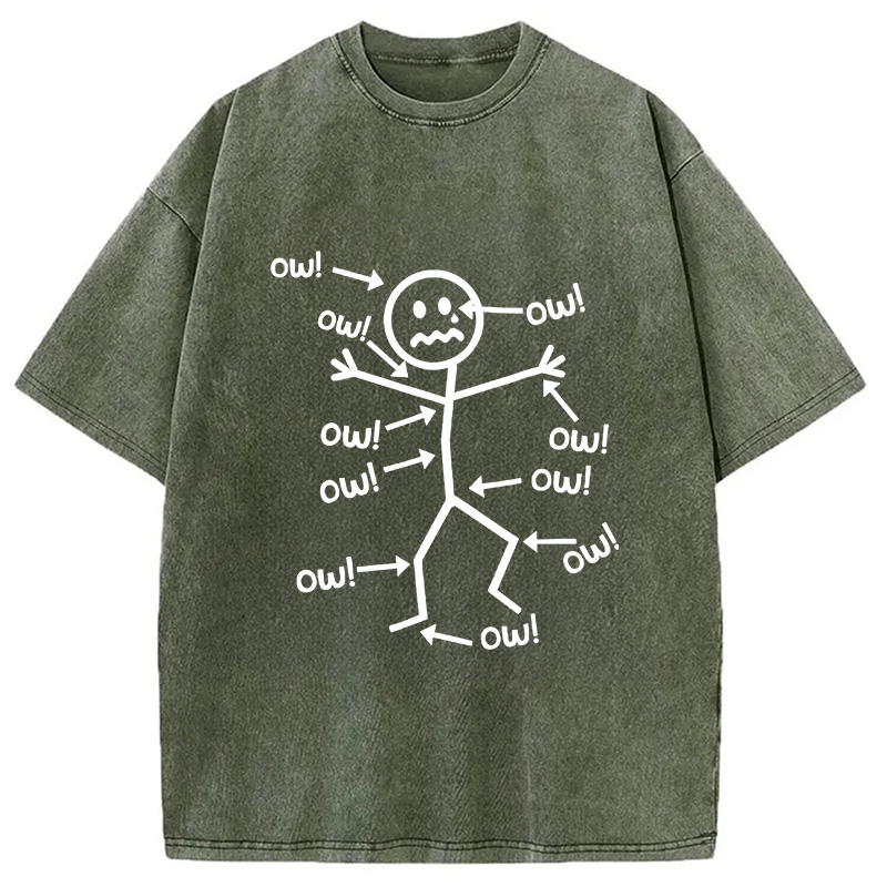 Modecanvas Ow Ow Ow Funny Scream DTG Printing Washed T-Shirt-modecanvas