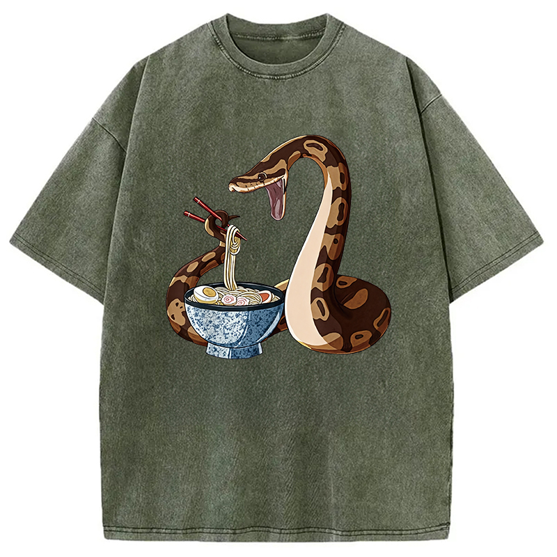 Modecanvas Japanese Kawaii Ramen Snake Funny Washed T-Shirt