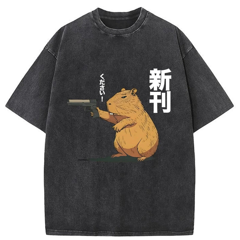 Modecanvas Capybara Holding A Gun Washed T-Shirt